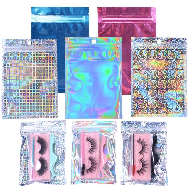 Taschen neueste 100/50pcs Großhandel Rosa Gold Blau Holigraphic 3d gefälschte Wimpern Verpackungstasche Schmuck Geschenk Wimpern Baggies Box