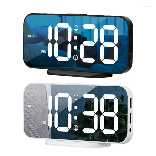 Relógios de parede LED Digital Alarm Clock Mesa espelhada com 2 alarmes Ajustados Brilho USB 95