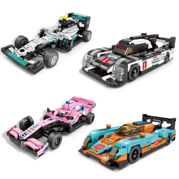 Cars F1 Speed Champions Racing Sports Caru Supercar Rally Echnique Figures Classic Racers Bloco de construção Modelo Crianças Toys Presente