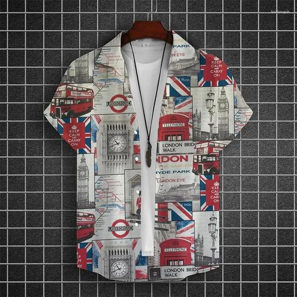 Camicie casual maschile vintage bandiera del Regno Unito in 3D 3D Stampato per uomo vestiti di moda uk camicette di strada hip hop y2k camicetta di labbra maschile maschio