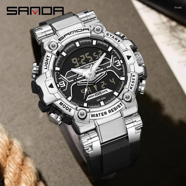 Armbanduhr Sanda Digital Watch Militär Quarz Armbanduhr für Männer Alarm Stoppuhr LED Back Light Dual Time Display wasserdicht