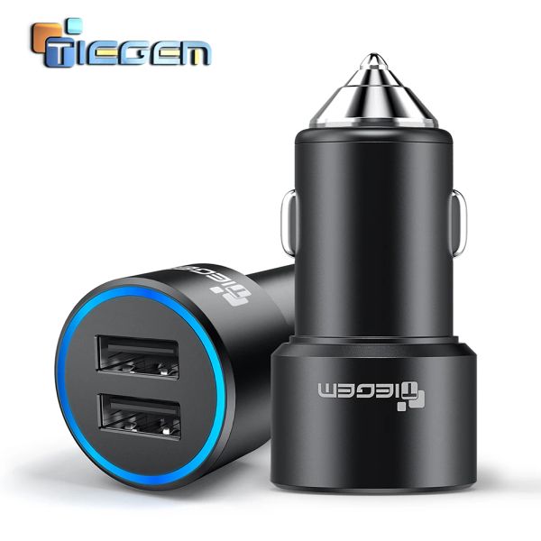 Chargers Tiegem Dual USB Car Charger 3.1A Metal Carcharger Mobile Caricatore USB Charge Auto Charge 2 Porta per Adattatore Samsung iPhone