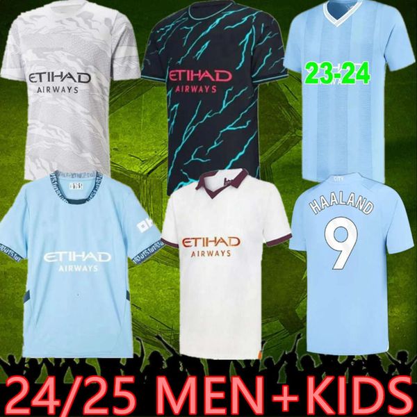 24 25 Futbol Jersey Haaland de Bruyne Phillips Mans Cities Grealish Sterling Ferran Mahrez Foden 2024 2025 Futbol Gömlek Üniformaları Erkek Çocuk Kiti Setleri