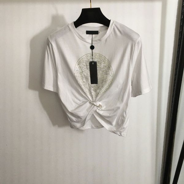 2024 Kadın Tasarımcı Gömlek Topları Üstü Mahsul bayanlar Top bluz tees ceket gündelik yeni mektup gömlek portre sıcak elmas pim bel kısa kollu giyim elbisesi xl