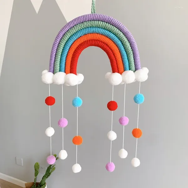 Dekorative Figuren handgewebte Regenbogenwolken hängende Dekoration farbenfrohe Pom Filz Ball Quaste Baby Kinder Zimmer Wandfenster Handwerk