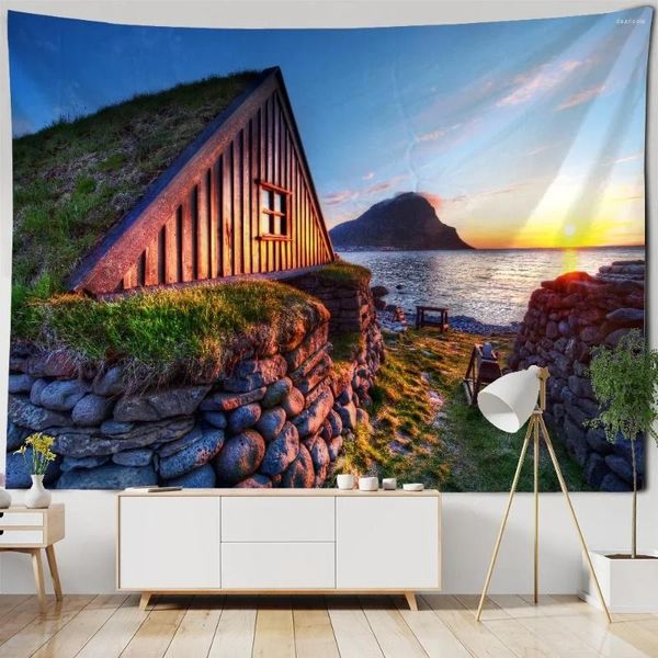 Arazzi di cocco marino stampato paesaggio tappetifondo casa sfondo tenda hippie coperta bohémien art deco yoga fogli tappetino da spiaggia