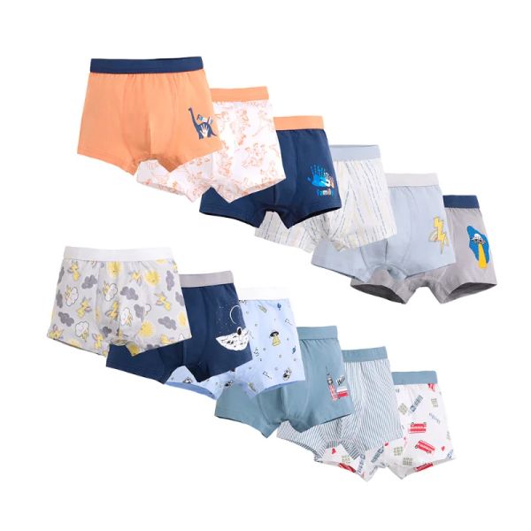 Нижнее белье 3PCS Boys 'Boxers 2023 Новый лайкра Хлопко -нижнее белье мультипликационное антибактериальное боксеры