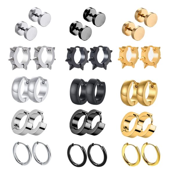 Ohrringe 1 Paare Multi -Typen Unisex Schwarz Gold Farbe Edelstahl Ohrring für Frauen Männer Punk Gothic Piercing gefälschte Ohrringe Schmuck Schmuck