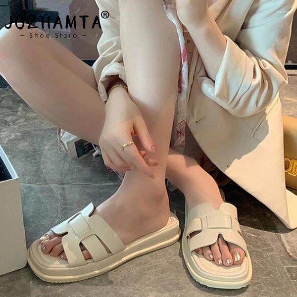 Scarpe casual Jozhamta taglia 34-40 Donne Flats Slides Sandals Real Platform Piattaforma in pelle Low Teli Summer Luxury Daily Home Outdoor