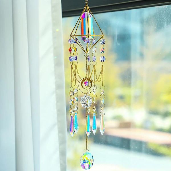 Dekorative Figuren 1pcs Elektroplattiert farbig Kristallglas Wind Chimes Outdoor refraktiertes Licht Schatten Anhänger Metall