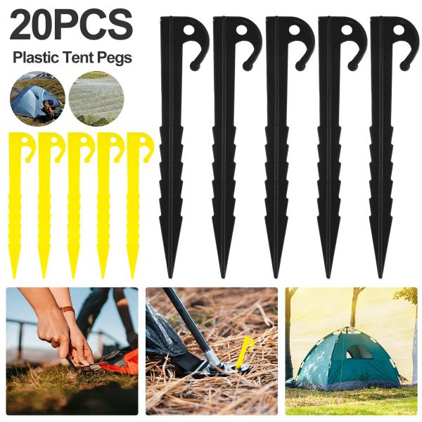 Unterkünfte 20pcs Plastikzelt Stakes Hochleistungsstufe 5,7 Zoll Zeltstifte Spike Hook Camping Zelt Nagel Spirale Typ Baldachin für den Außenbereich