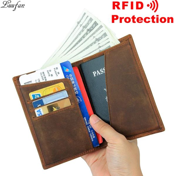 Portafogli pazzo cavallo autentico in pelle passaporto portafoglio uomo donna titolare della carta di credito RFID Case di copertura per passaporto di alta qualità