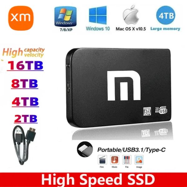 Kutular Yepyeni Taşınabilir SSD 1TB 2TB Harici Sabit Sürücü Typec USB 3.0 Yüksek Hızlı Mobil Sabit Disk SSD Dizüstü bilgisayarlar için Xiaomi için Externo