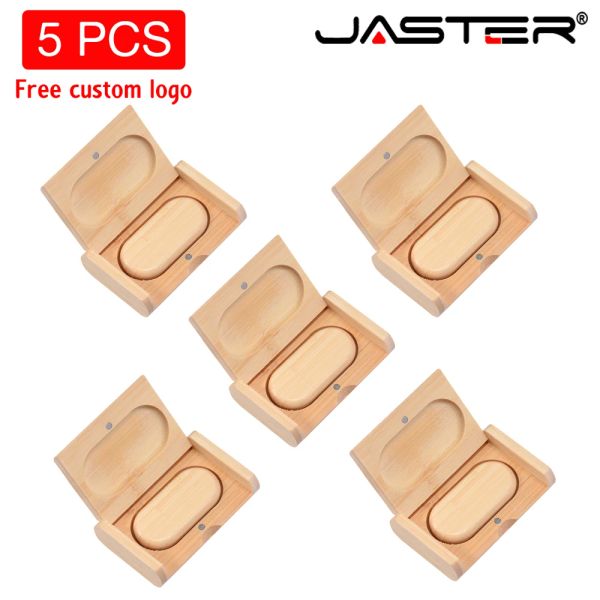 Unidades jaster 5 pcs/lote USB acionamento flash box de madeira acionamento de caneta 4GB 8GB 16GB WOOD USB2.0 LOGOTIO DE MEMÓRIA DE MEMÓRIA DE 64GB 64 GB de 64 GB para presente