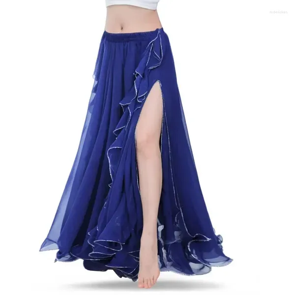 Bühnenbekleidung Royal Blue Belly Dance -Röcke Orientalische Doppelhochschlitze Kostümrock für Frauen (ohne Gürtel)
