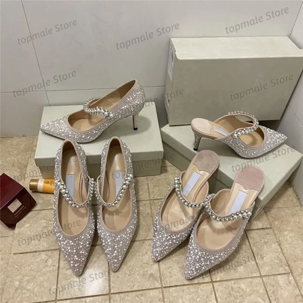 Sandali di designer di lusso per donne scarpe da festa estate con tacchi alti tacchi alti sexy puntato in cristallo lace-up leccini d'argento scarpe da donna