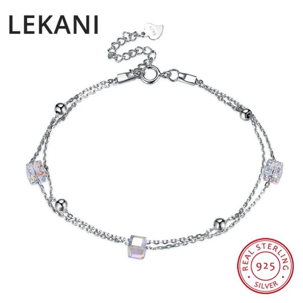 Bracciali lekani cristalli autentici dall'Austria 925 perle d'argento braccialetti braccialetti Braccialetti doppi catene Accessori Donne Accessori