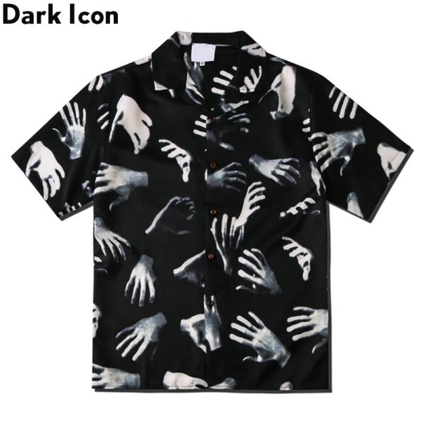 Terlik koyu simge baskılı vintage sokak gömlekleri erkekler için 2020 yaz Hawaii gömlekleri erkek üst