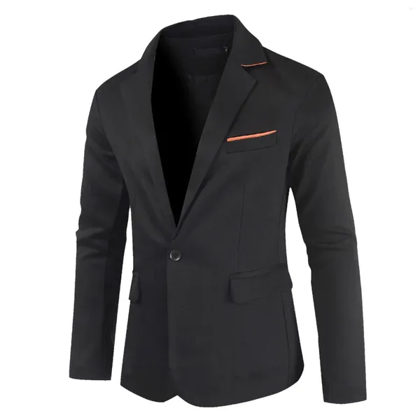 Ternos masculinos Terno casual preto Caats Bussiness Couro sólido Blazers de peito único Slim Sapel Collar formal com bolso