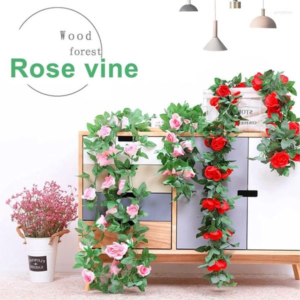 Fiori decorativi rosa rosa fiore rattan artificiale edera da matrimoni parete appesa ghirlanda decorazione giardino