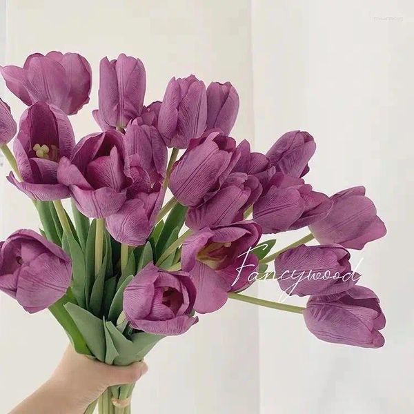 Flores decorativas Purple simulou tulip touch tulips bouquet adereços artificiais falsos para decoração de casamento decoração de jardim em casa