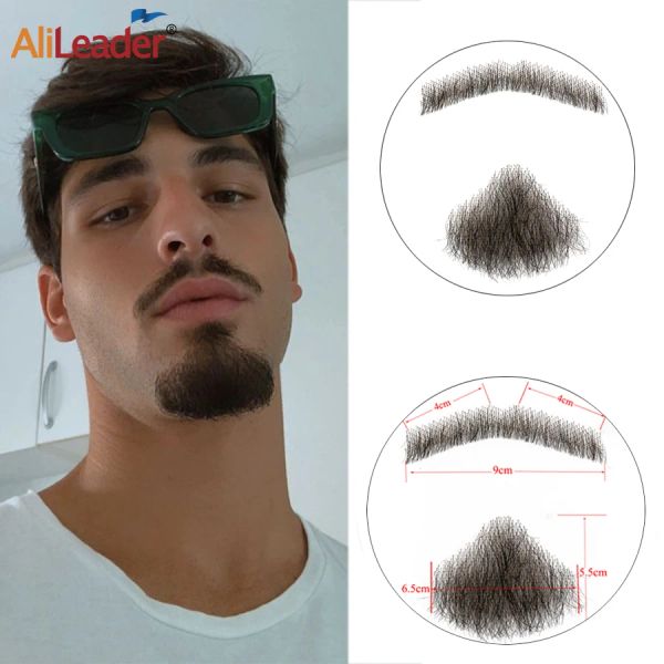 Tessitura di baffi finti in pizzo e barba in pizzo corto invisibile barba finta realistica per uomini sintetici finta barba musabile capelli reali fatti a mano