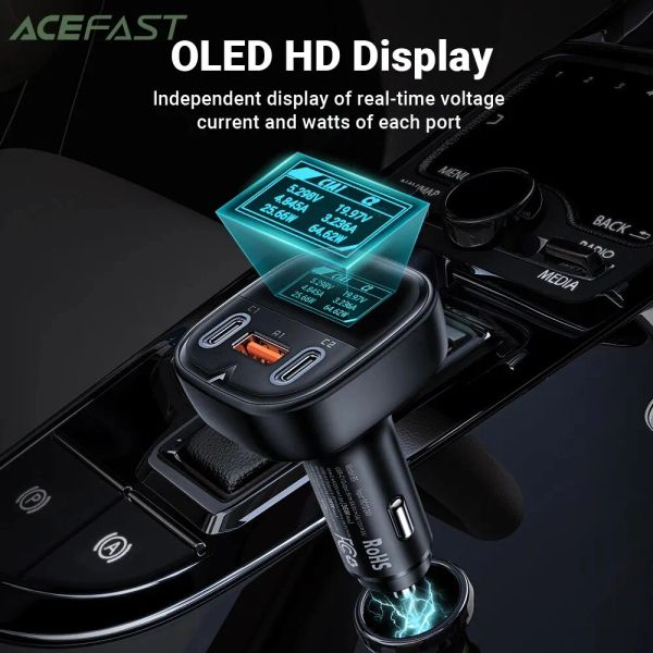 Chargers Acefast B5 101W Металлический OLED -дисплей CAR быстрое зарядное устройство для iPhone 15 14 Pro Max Dual USB CA Adapter Adapter для ноутбука MacBook