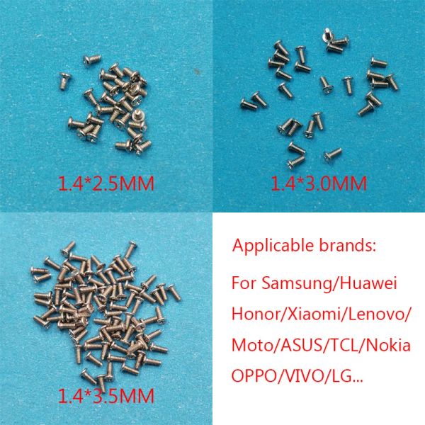 Cabos 100pcs 2,5 mm 3,0 mm 3,5 mm parafusos para Samsung/Huawei Honor/Xiaomi/Lenovo/Moto/Asus/Tcl/Nokia Oppo/Vivo/LG parafuso de telefone celular parafuso