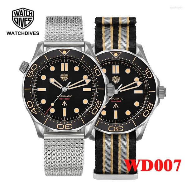 Начатые часы WatchDives NTTD Titanium Dive Watch WD007 NH35 Автоматический купольный сапфировый кристалл C3 Super Luminous 100 М водонепроницаемые наручные часы.