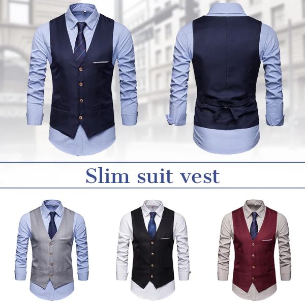 Westen formelle Männer Solid Color Anzug Weste einzelner Breast formelle Business -Anzug Weste gegen Halshülsen und Retro bester Mann Weste Slim Weste