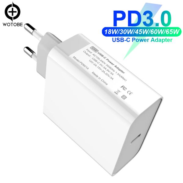 Chargers Typec USBC Adattatore di alimentazione 18W 30W 45W 60W 65W QC3.0 Caricatore PD per Xiaomi USBC Laptop MacBook Pro/Air Samsung iPad Pro