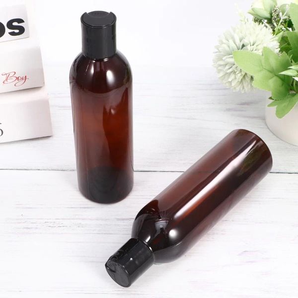Bottiglie di stoccaggio 6 pacchetto 8 once Svuota vuota con tappo chiaro Pressa ricaricabile per lozioni di shampoo crema marrone