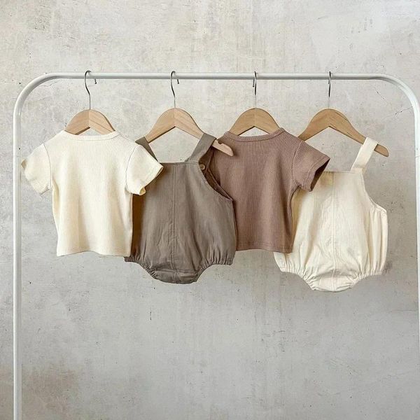 Roupas Conjuntos de roupas insorrando roupas de bebê 0-3 anos menino infantil menina curta Manga curta Camiseta de algodão sólido Urso border