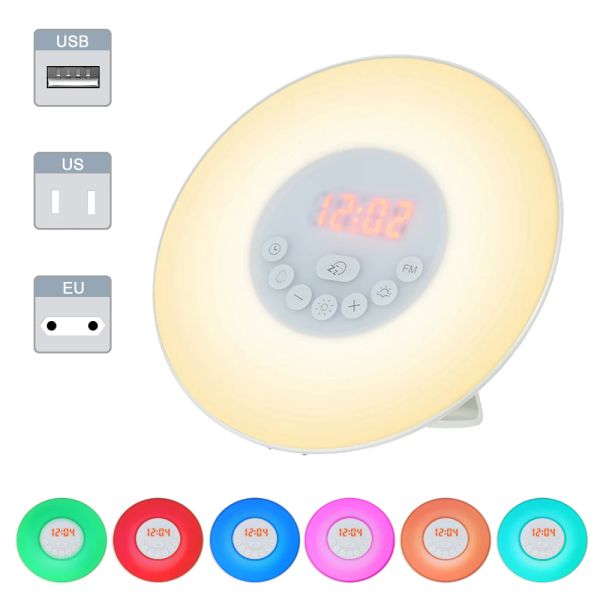 Accessori Wake Up Light Alarm Clock Sunrise/Sunset Simulazione Orologio digitale con la natura Radio Light Nature Sounds Snooze Function Control Control