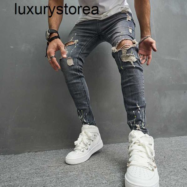 Herren Skinny Jeans modische lässige Slim Biker Denim Hosen Knieloch HipHop gerissen gewaschen