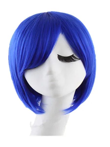 Perücken kurze Bob -Perücke Feishow Wavy Diamond Blue geneigte Knaller Haare hitzebeständige Kostüm Carnival Cosplay Hairstück