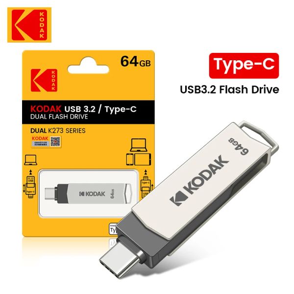 Laufwerke 2pcs Kodak USB Flash Drive Metal USB 3.2 Pendrive 64 GB Typ C OTG 64 GB Landyard für Keys CLE USB für Smartphones