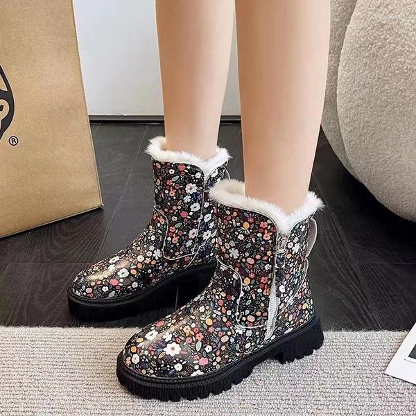 Stiefel Botas Schuh für Frauen Plattform Schneefuge Winter Plüsch-Knöchel Anti-Schlupf-Leder-Kee-resistenter warmer Baumwolle