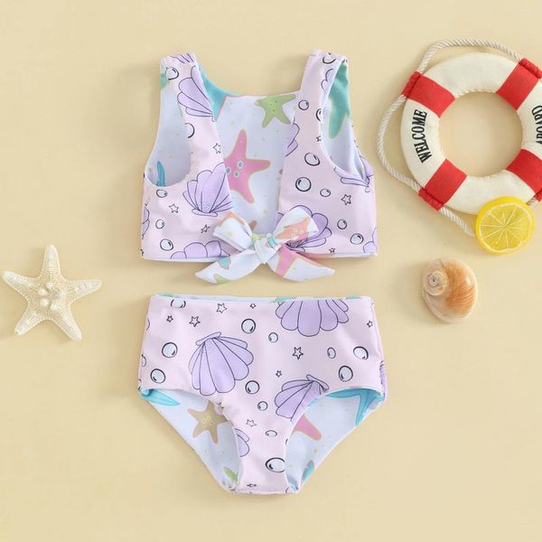 Set di abbigliamento Ewodos Kids Girl Girl Swimsuits SumpSuits Summer Shell/Flower Tankini annodati e pantaloncini elastici Set Bikini Bareding Abits