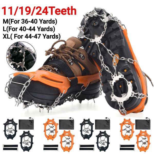 Accessori 1PAIR 11/19/24Teeth Crampon Mountaine Snow Antiskid Crampi Crampi Copertura Ice Crasing Claw da sci per escursioni all'aperto