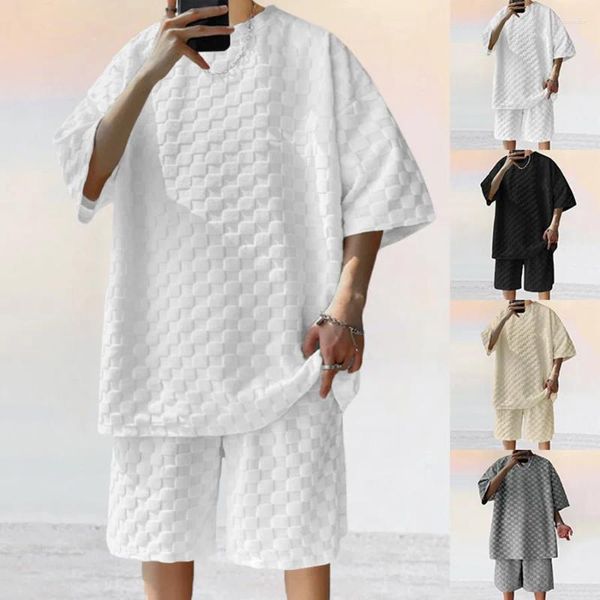 Tute da uomo per estate sciolte 2 pezzi Set magliette a quadri casual e pantaloncini da streetwear di lusso uomo vestiti per binari bianchi abita da spiaggia abito da spiaggia