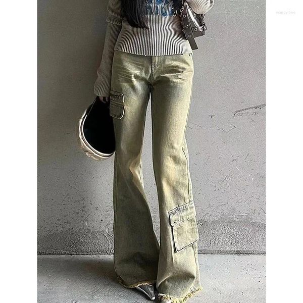 Jeans femininos Blue Mulheres de alta qualidade Harajukuwide Pants Chic Design Y2K Hip Hop Feminino Vintage 2024 E-Girl Spring Straight Trouser