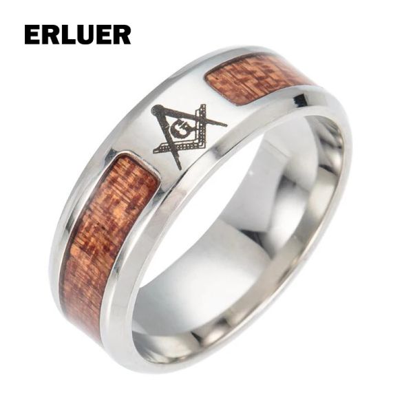 Bands European Edelstahl Holz Freimaurerringe für Frauen Männer Silber Farbe Schmuck Mode Eherband Kreuz des Lebens Ring Ring