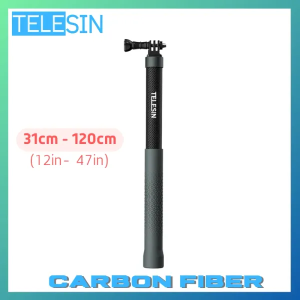 Attacchi Telesin da 1,2 m da 120 cm Stick Stick in fibra di carbonio Monopode estensibile per GoPro Insta360 Accessorio per la telecamera del telefono cellulare