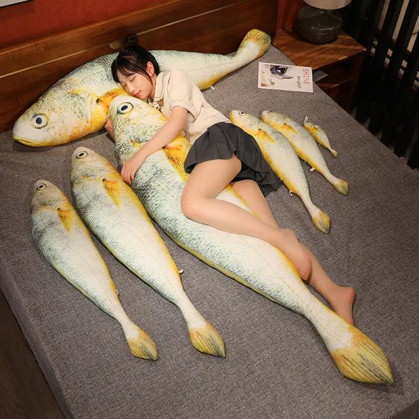 Almofadas 20175cm de tamanho grande de croaker amarelo brinquedos de pelúcia bonecos de peixe real de peixes recheados travesseiros de almofada de almofada para dormir, presente de decoração de almofada