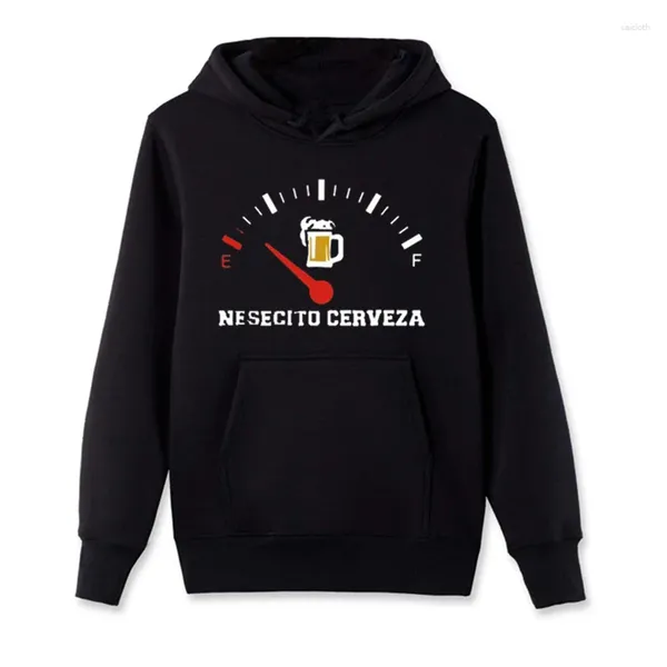 Con cappuccio maschile necesito cerveza birra divertente citazione spagnola citazione uomini con cappuccio con cappuccio con cappuccio con fitta con cerniera Streetwear oversize