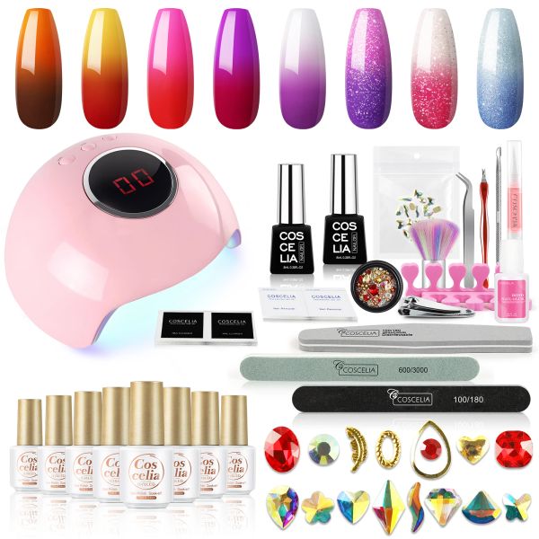 Kits Coscelia Alteração de temperatura em gel de unha Manicure Set LED/Lâmpada UV para Manicure Glitter de unha Mergulhe o kit de ferramentas de verniz em gel Gel