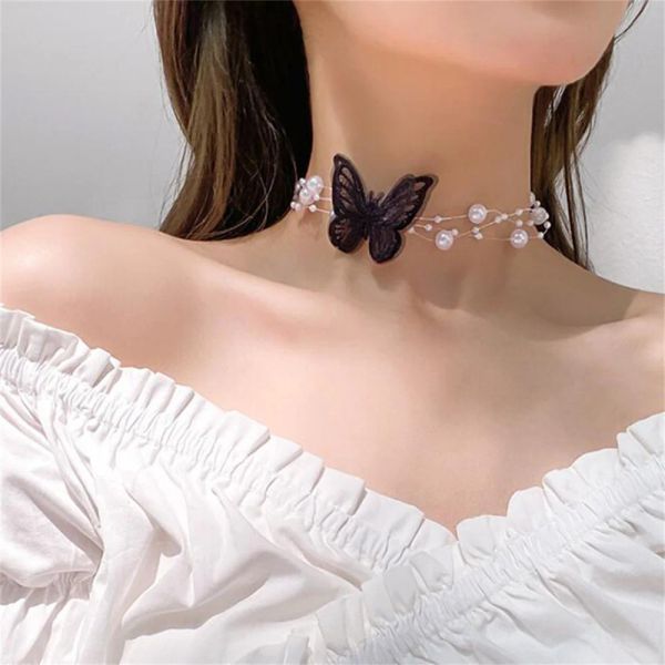 Collane ELEGANTE Multilayer Pearl Choker Collana Vintage Flower Butterfly Acrilic Chain Necklace for Women Fashion Wedding Jewelry Gift