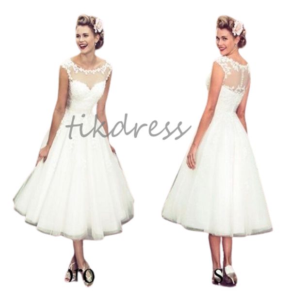 Chic Tea Länge Kurzes Hochzeitskleid schaufeln Sie eine Linie Tulle Lace Boho Braut Kleid elegante Zivil Country Brautkleider 2024 Appliken Strand Vestidos de Novia Robe Mariage