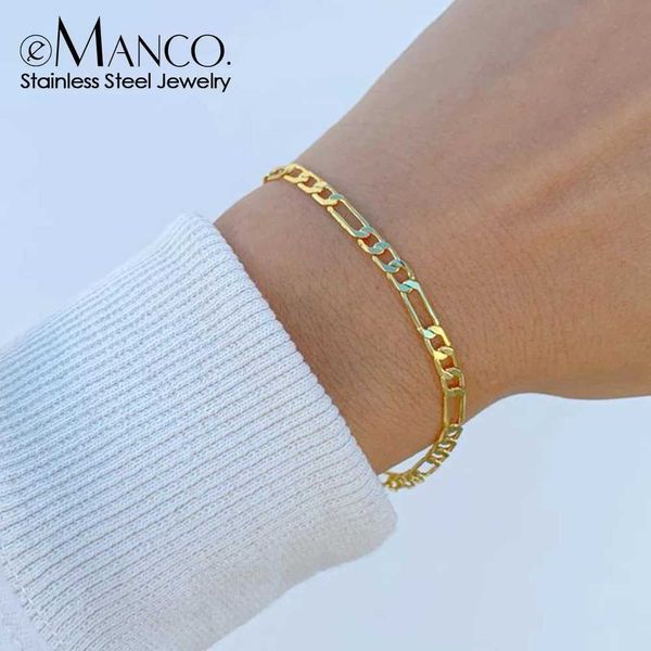 Emanco de miçangas 4/6/8mm Figaro Aço inoxidável Link Bracelet Bracelet Bracelets Chain Bracelets Chain para mulheres Presentes de joias 240423